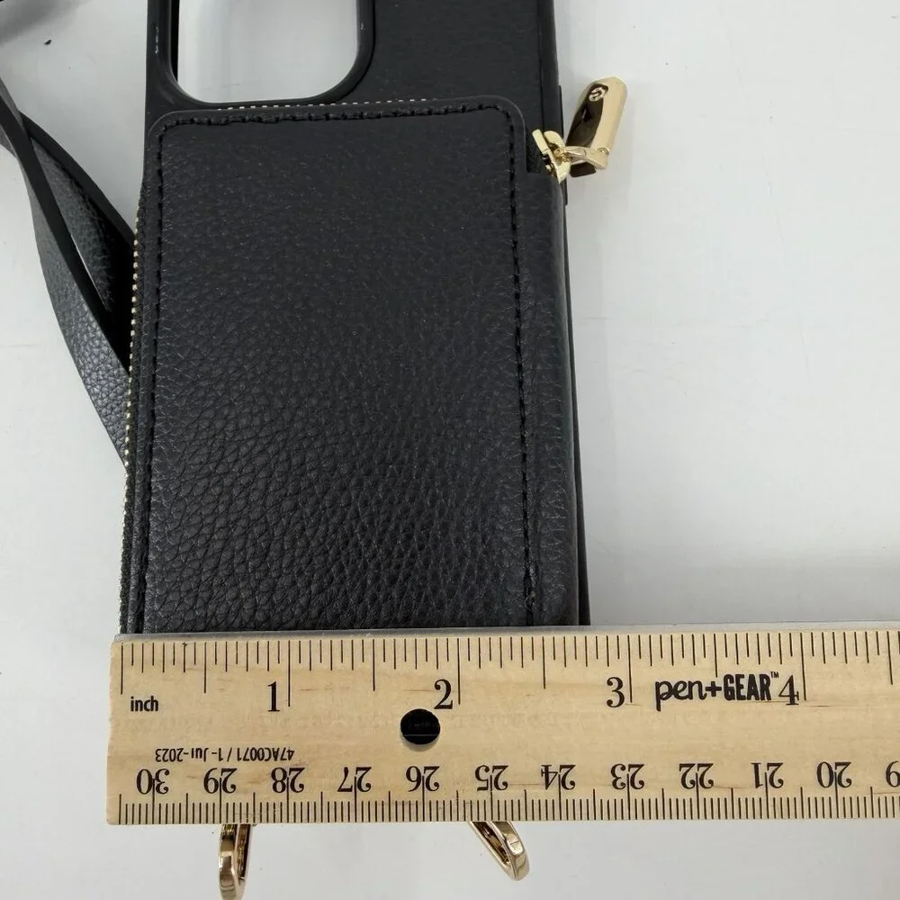 ZVE Leather Card Holder Crossbody Ipone 13 Pro Max RFID Blocking Cover Black